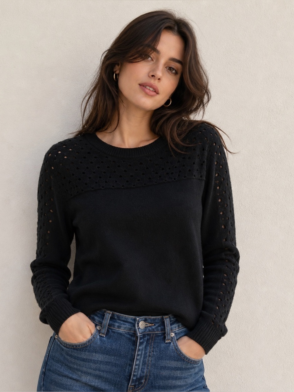 The kooples laser cut knit sweater black Medium